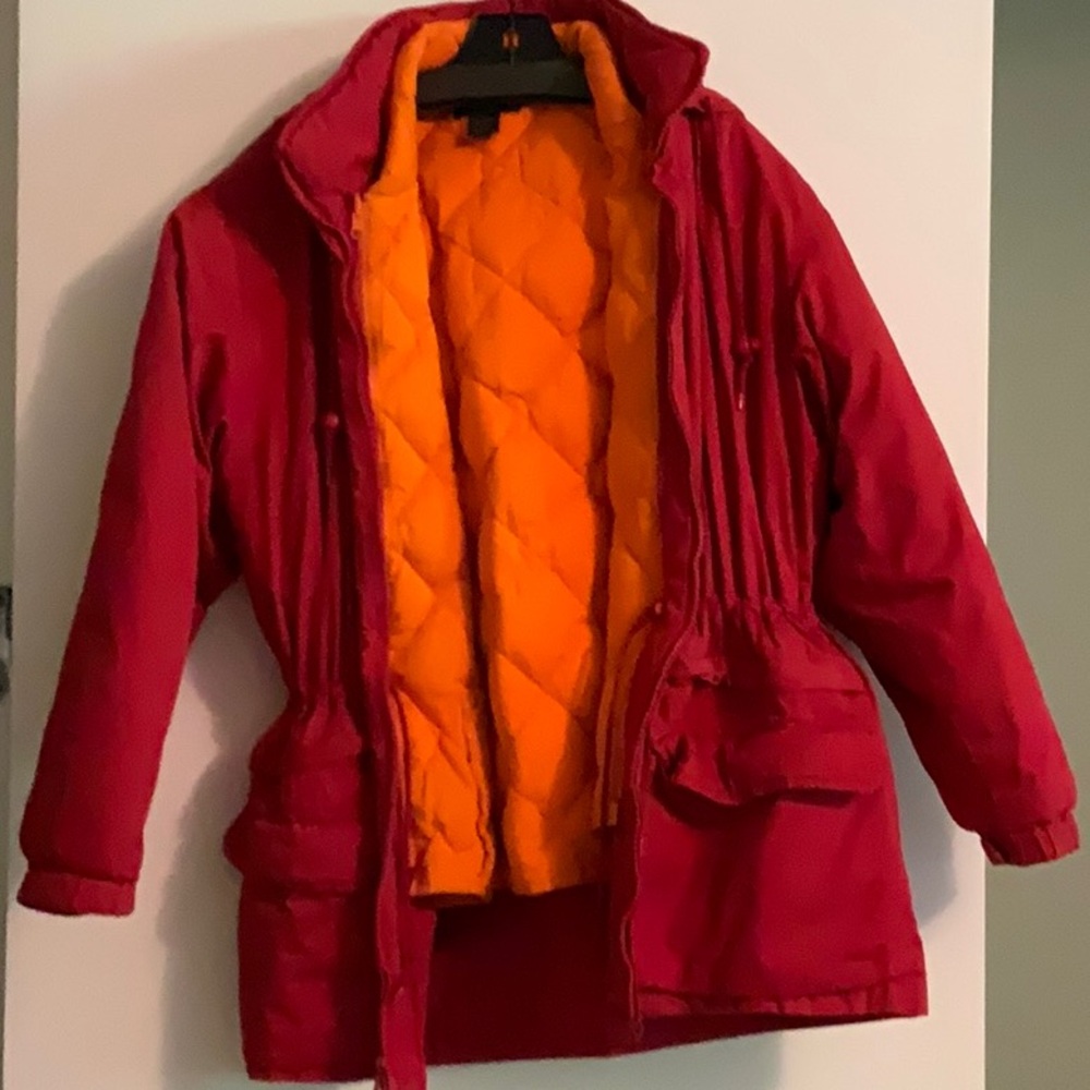 J Crew red coat with down insert size small